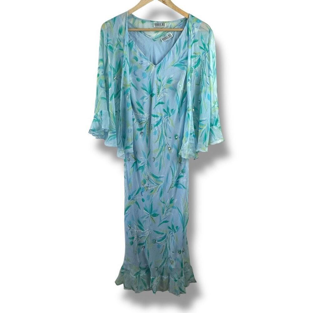 Vintage Bobbi Bee Size L 2PC Dress Set Pastel Blue Floral Midi Spring Fairycore
